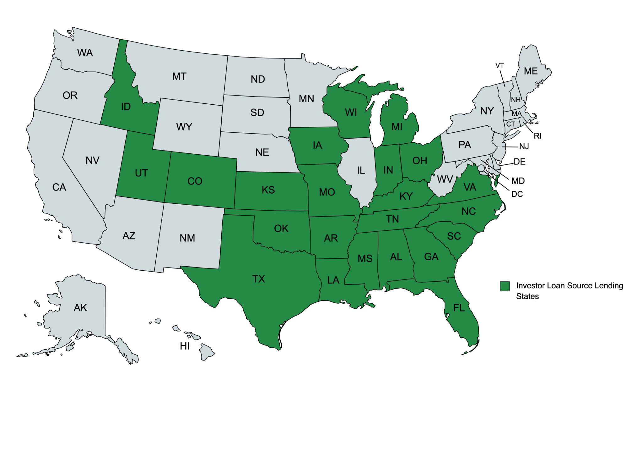 Map of states we serve for Hard Money Page